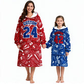 Custom Hooded Baseball Blanket with Name & Number – Personalized Team Player Gift, Sports Fan Christmas Blanket